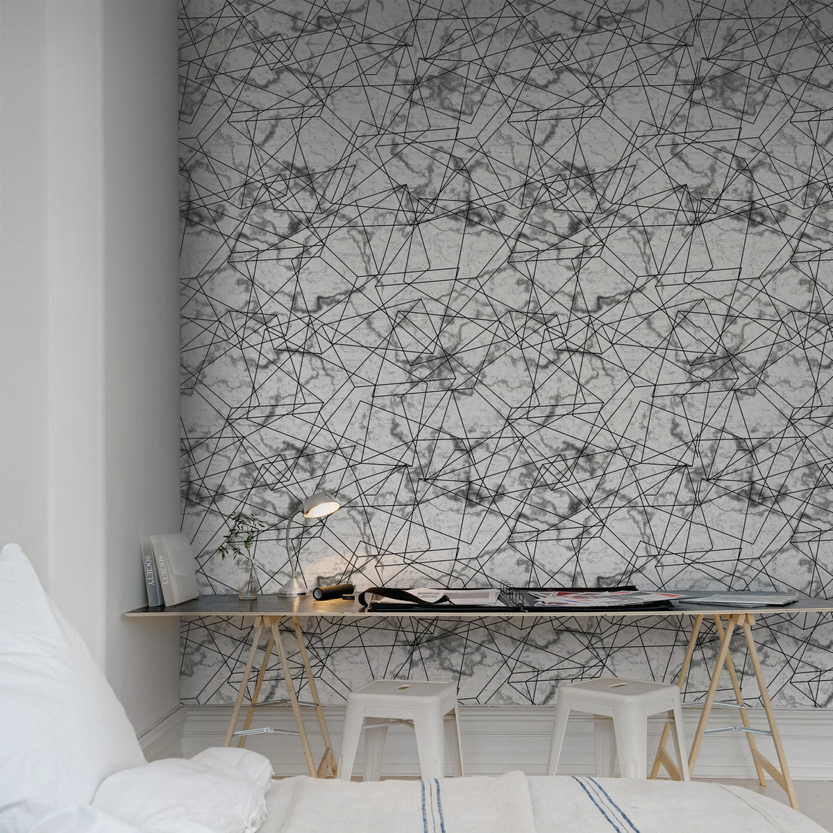 Dimension, White Mural Wallpaper - room preview 03