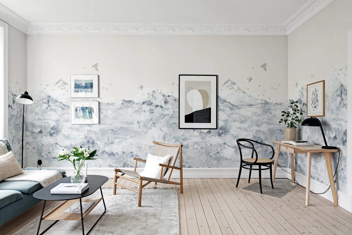 Paper Mountains, Blue Mural Wallpaper - room preview 03