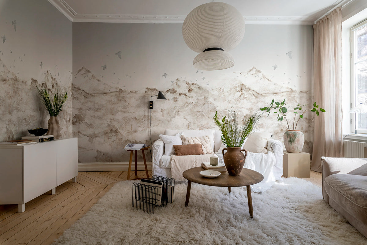 Paper Mountains, Sepia Mural Wallpaper - room preview 03
