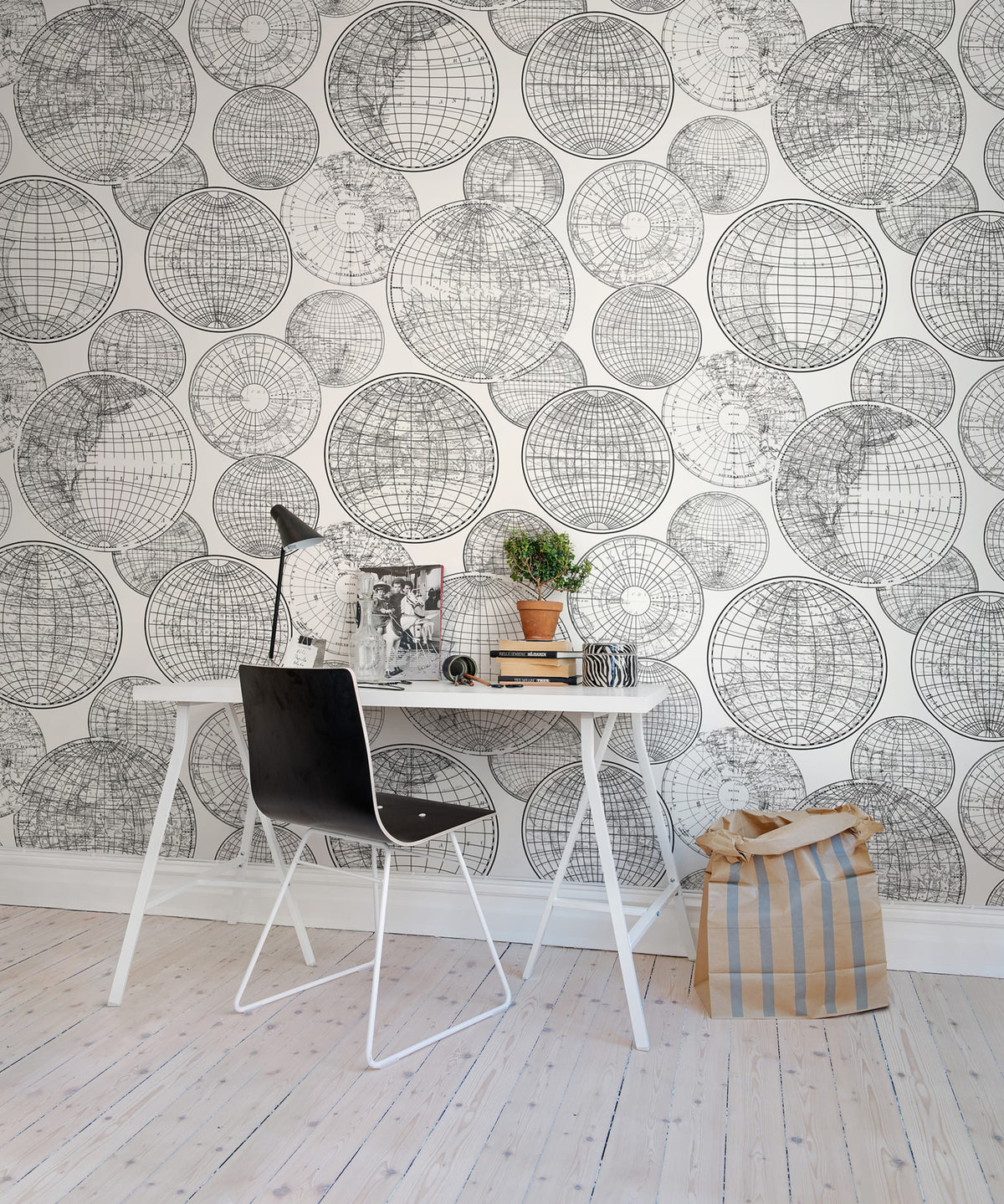 Globes Gathering, Black and White Mural Wallpaper - room preview 03