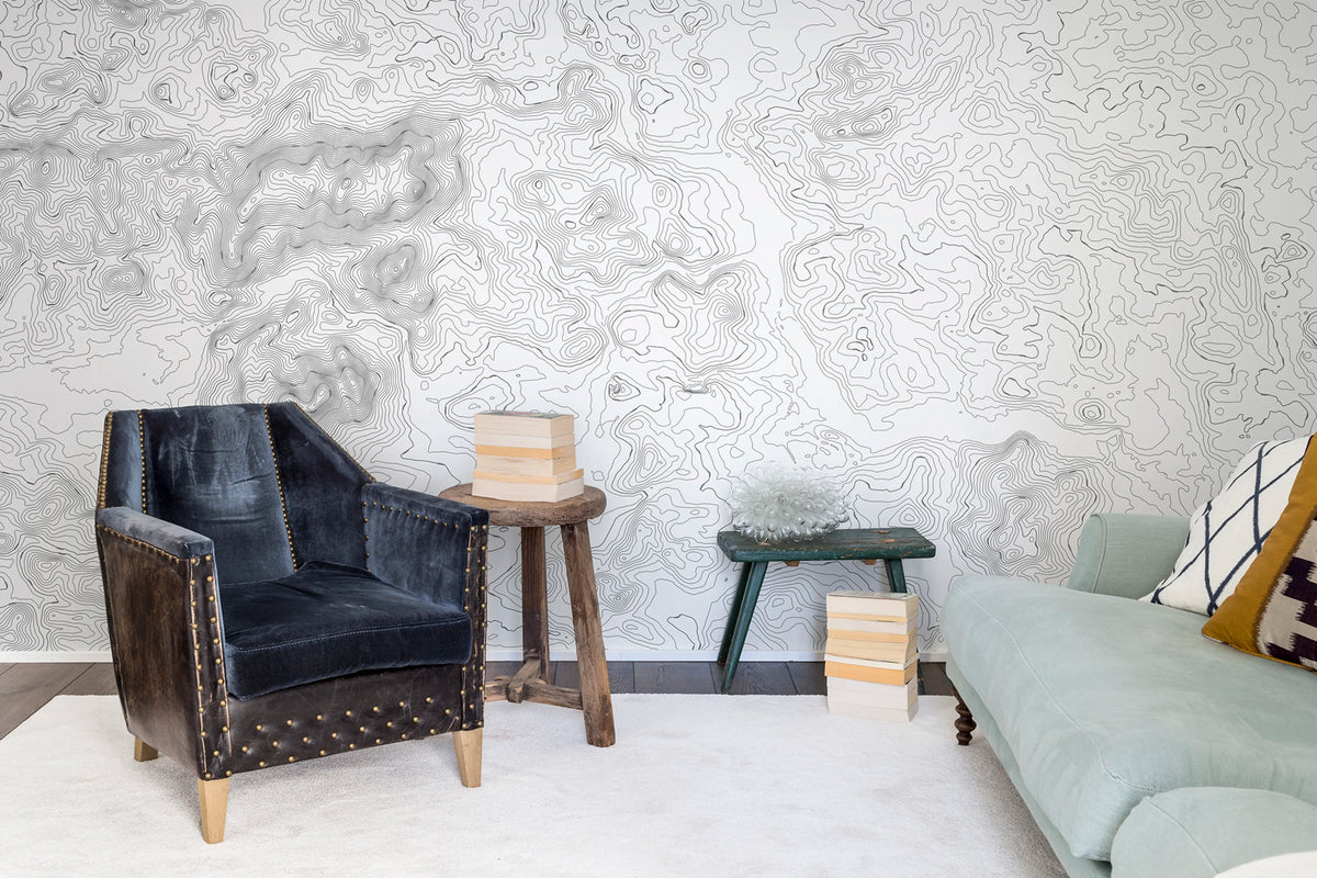 Elevation Lines, White Mural Wallpaper - room preview 03