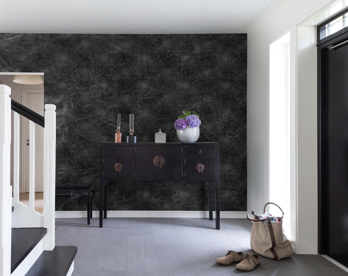 Elevation Lines, Black Mural Wallpaper - room preview 03