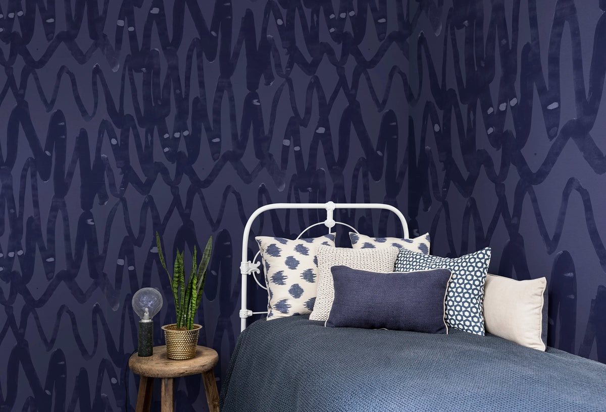 Pulse of Passion, Blue Mural Wallpaper - room preview 03