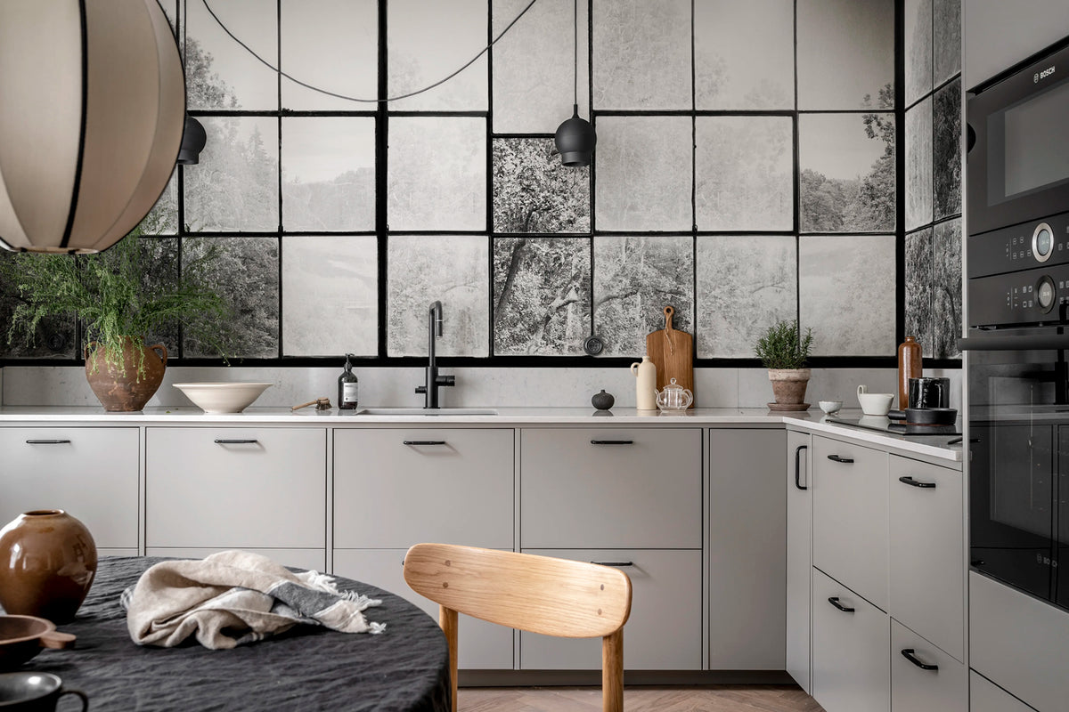 Factory Window, Graphite Mural Wallpaper - room preview 03