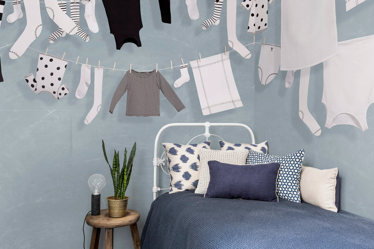 Laundry Day, Blue Mural Wallpaper - room preview 03