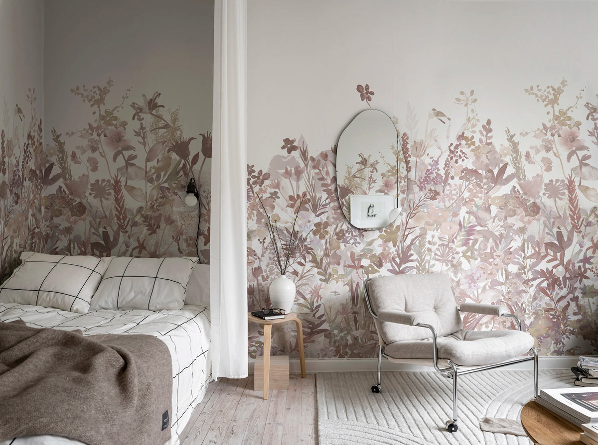 May Meadow, Dusty Pink Mural Wallpaper - room preview 03