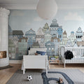 London Houses, Blue Mural Wallpaper - room preview 03