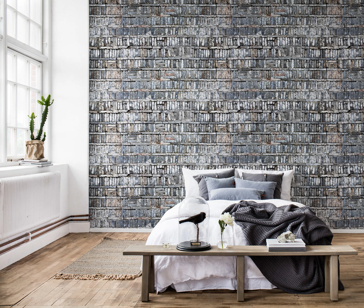 Stacked Bricks Mural Wallpaper - room preview 03
