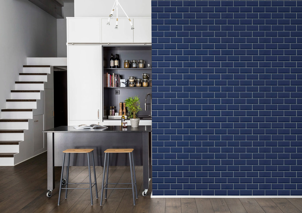 Bistro Tiles, Royal Blue Mural Wallpaper - room preview 03