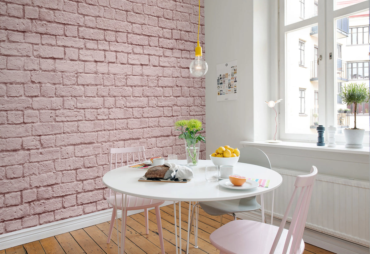 Soft Bricks, Pink Mural Wallpaper - room preview 03