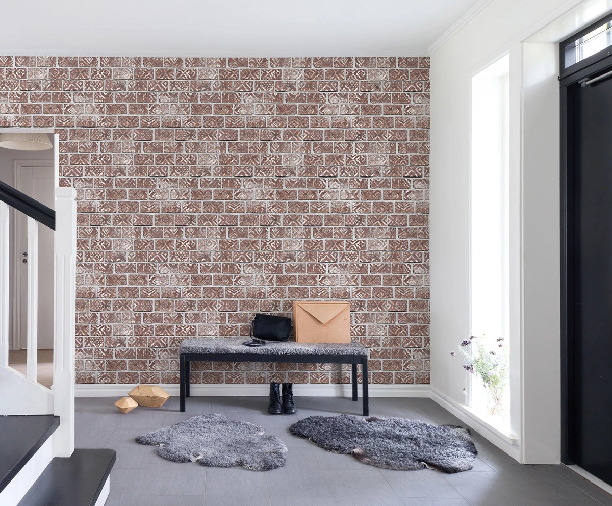 Decorated Bricks, Red Mural Wallpaper - room preview 03