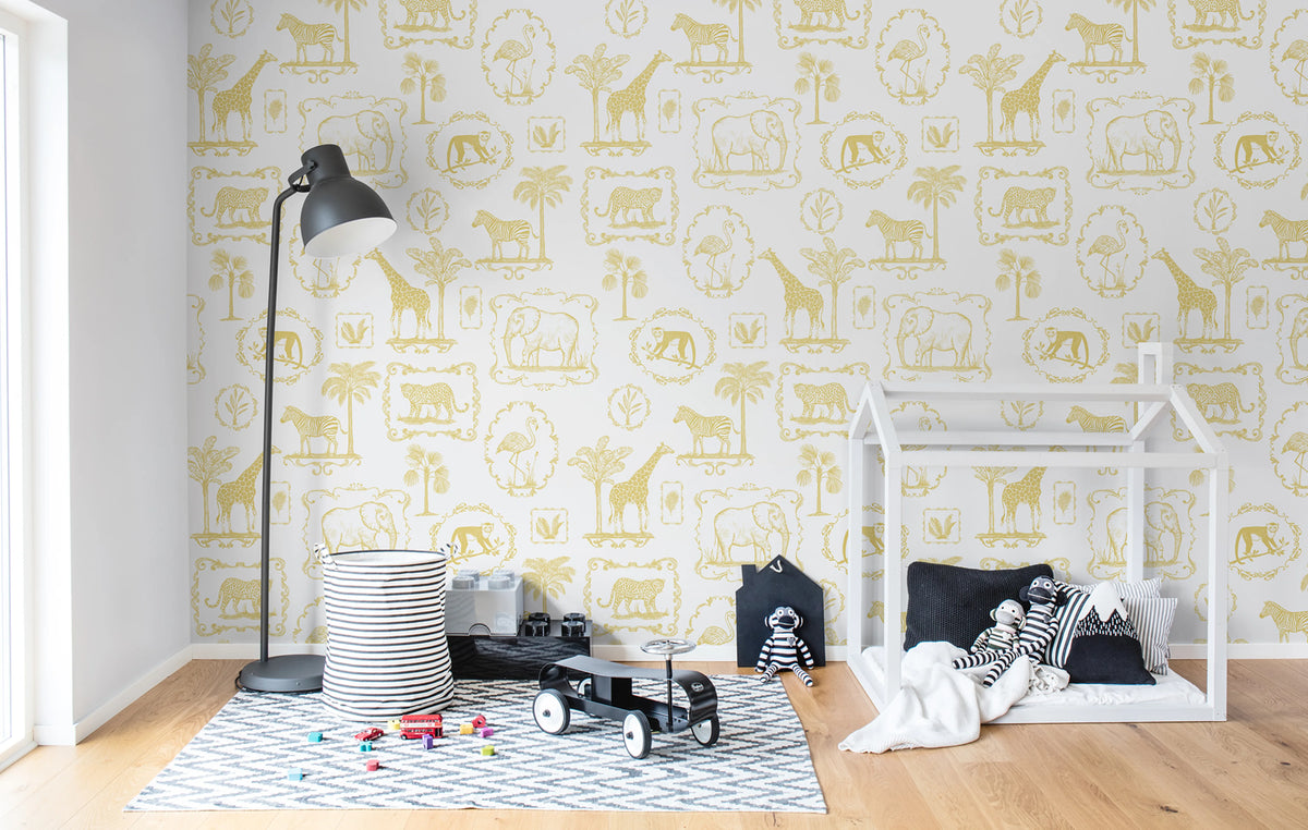 Animal Party, Yellow Mural Wallpaper - room preview 03