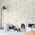 Animal Party, Yellow Mural Wallpaper - room preview 03