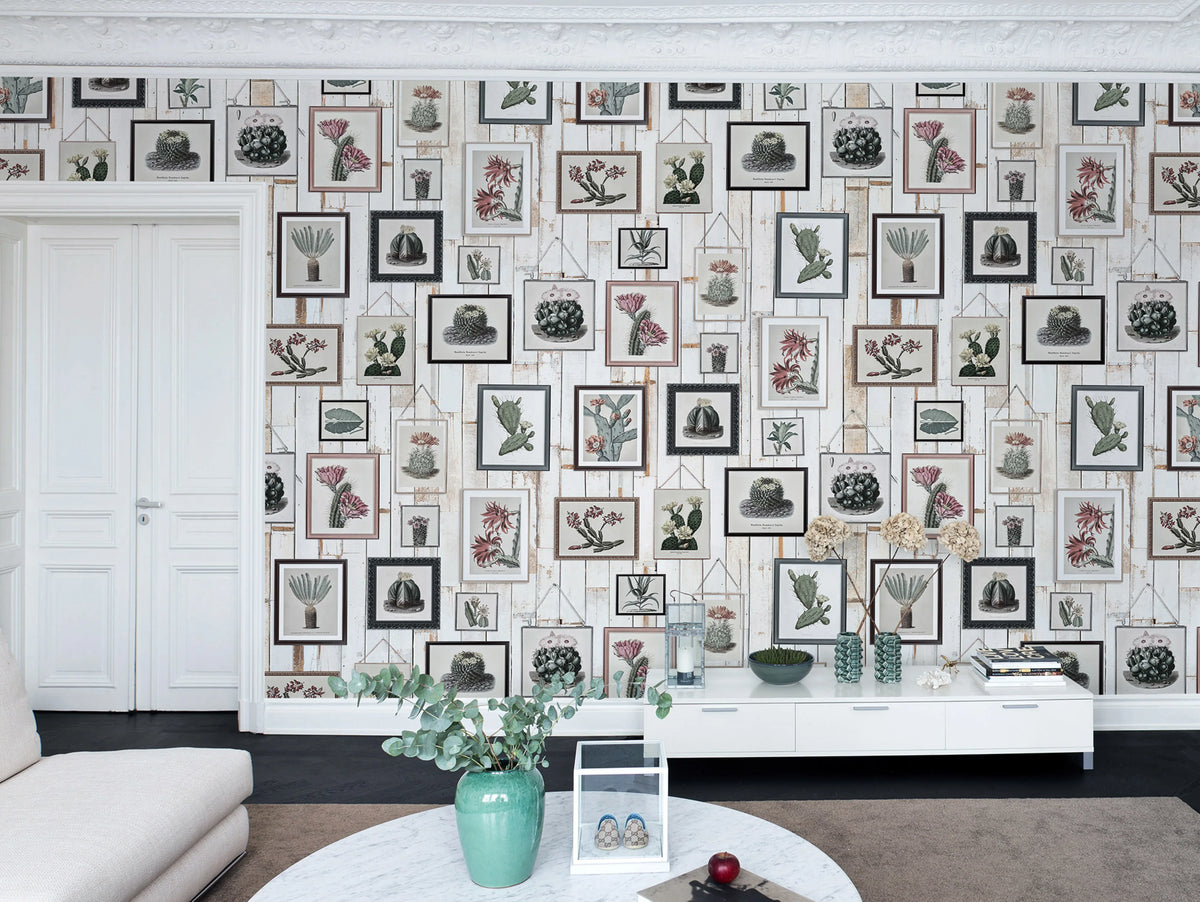 Cactus Wall Art, Faded Mural Wallpaper - room preview 03