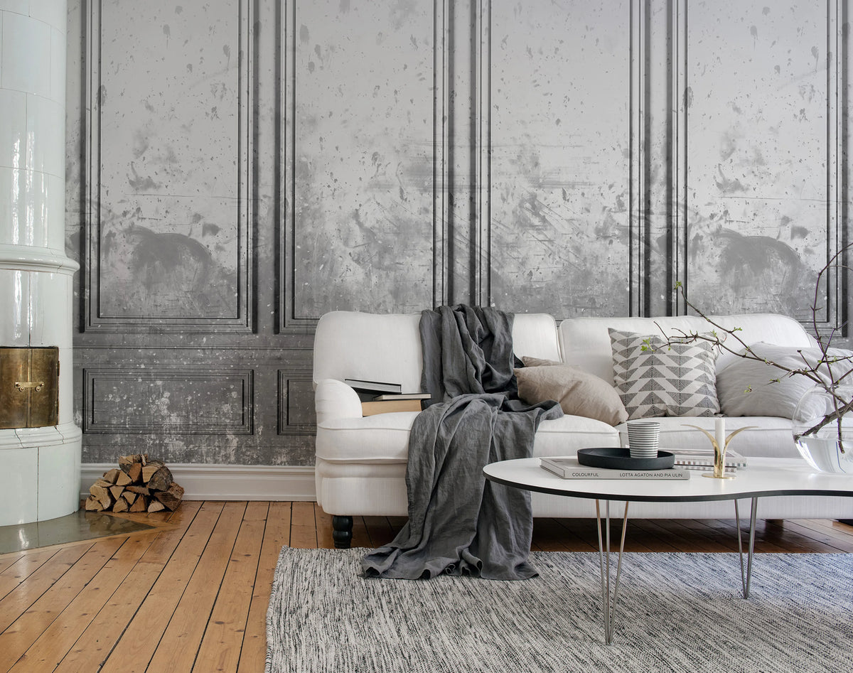 Patinated Panels, Smoke Mural Wallpaper - room preview 03