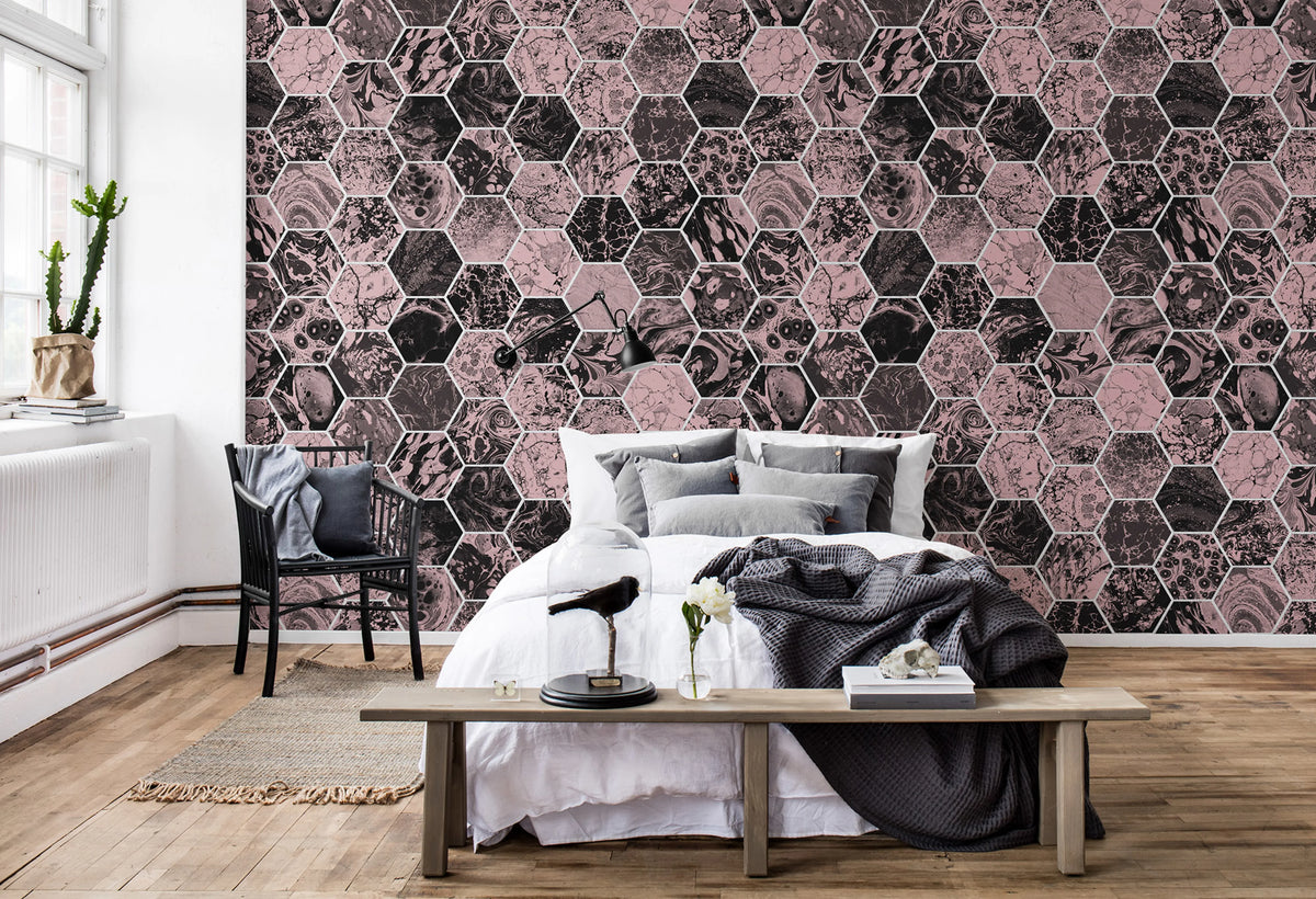 Mixed Memories, Dusty Pink Mural Wallpaper - room preview 03