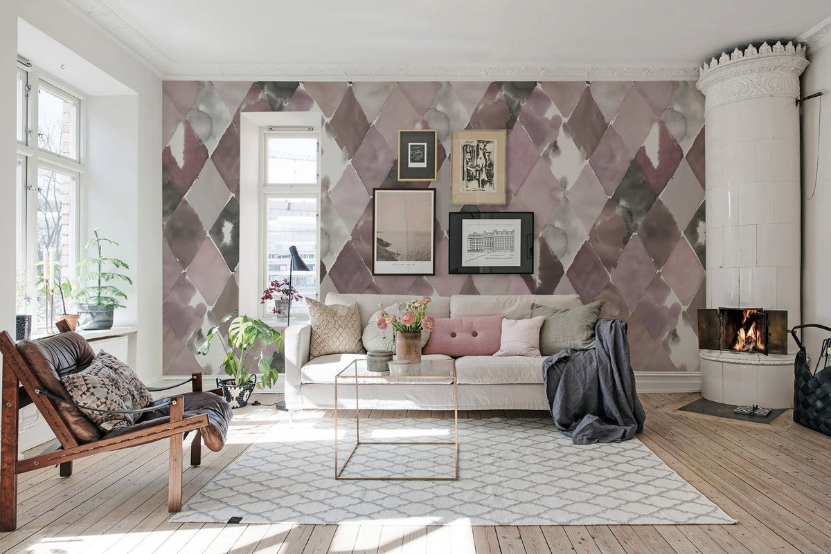Big Harlequin, Plum Mural Wallpaper - room preview 03