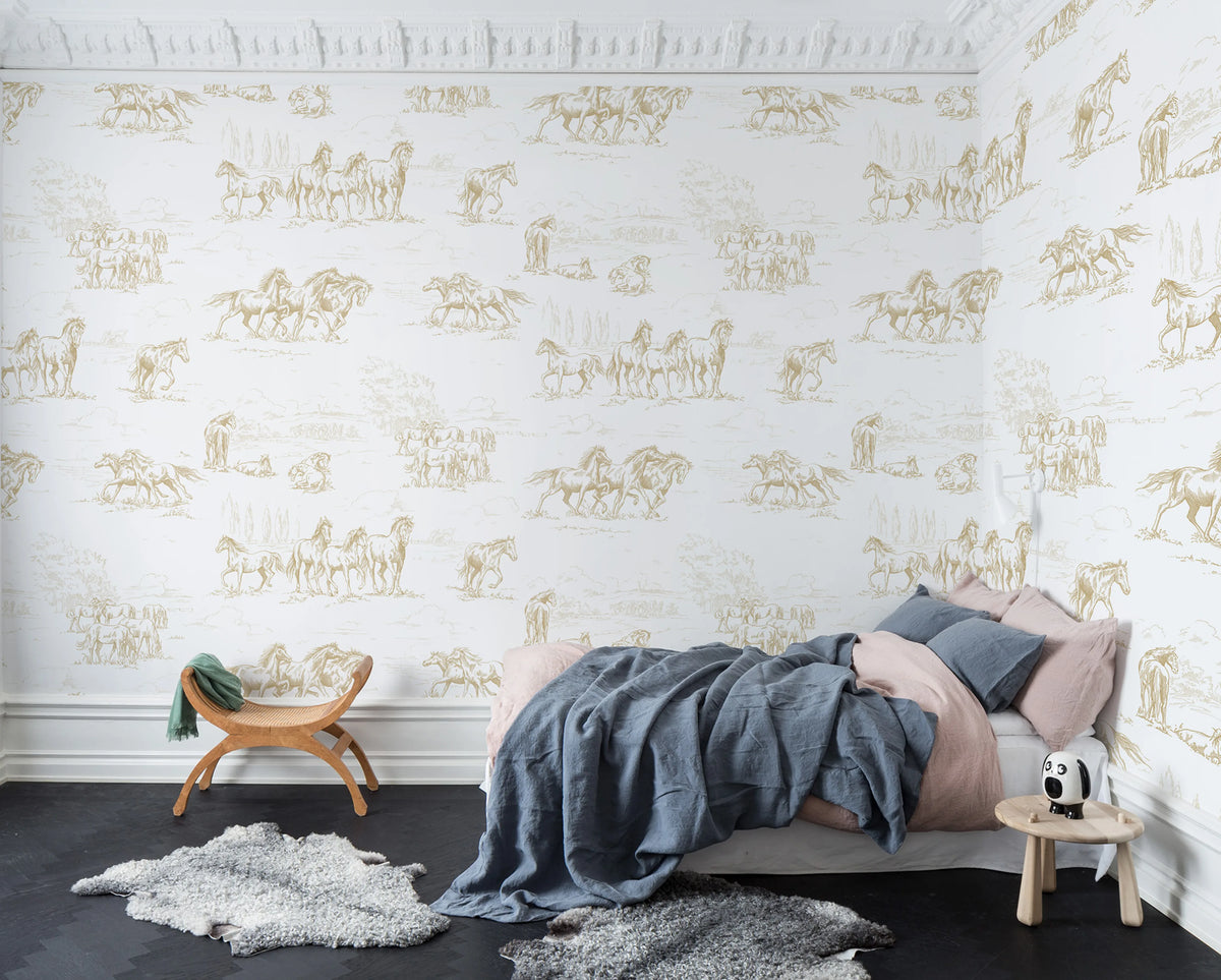 Horse Herd, Gold Mural Wallpaper - room preview 03
