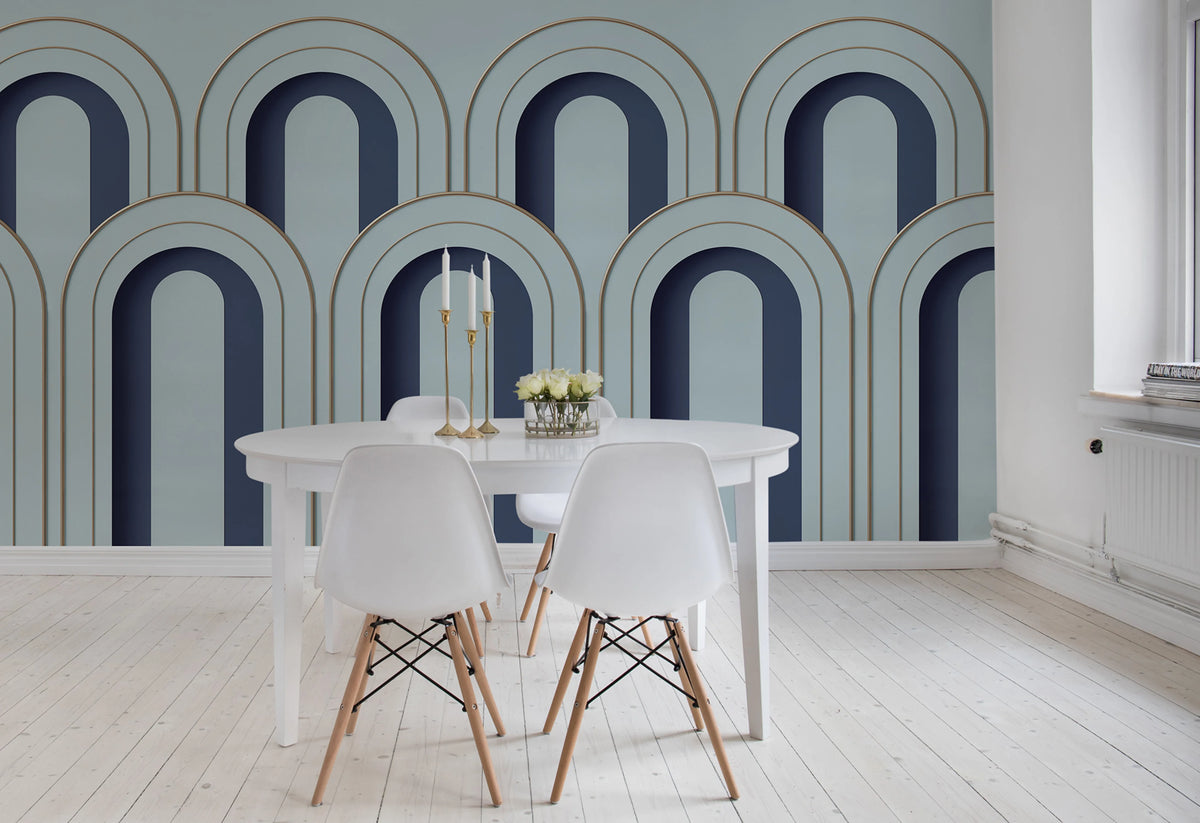Arch Deco, Blue Mural Wallpaper - room preview 03