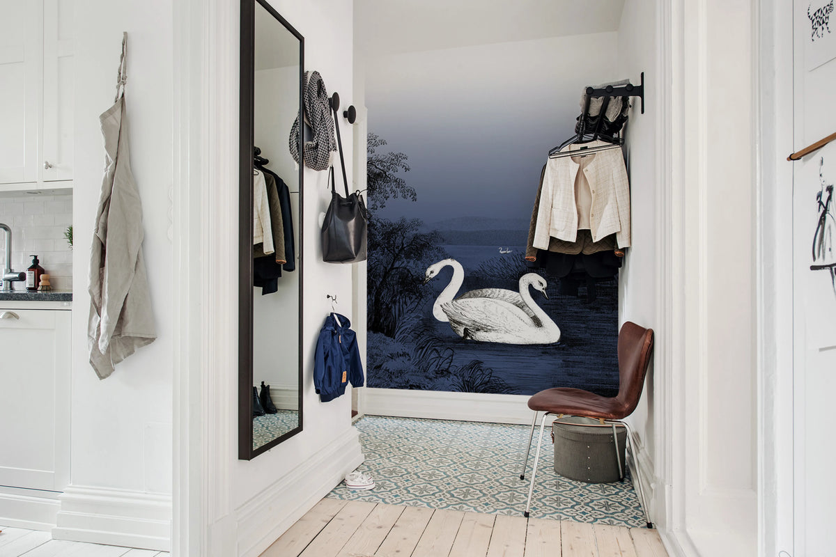 Swan Lake, Nightfall Mural Wallpaper - room preview 03