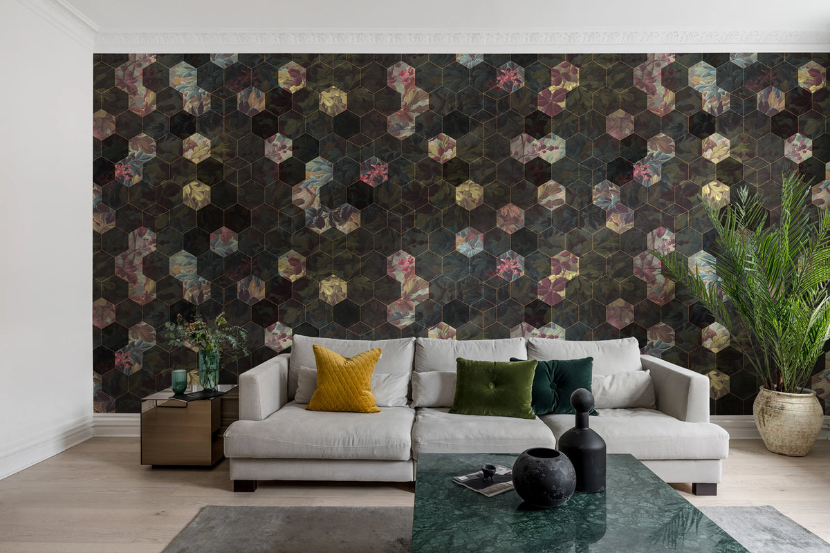 Vinum Hexagon Mural Wallpaper - room preview 03