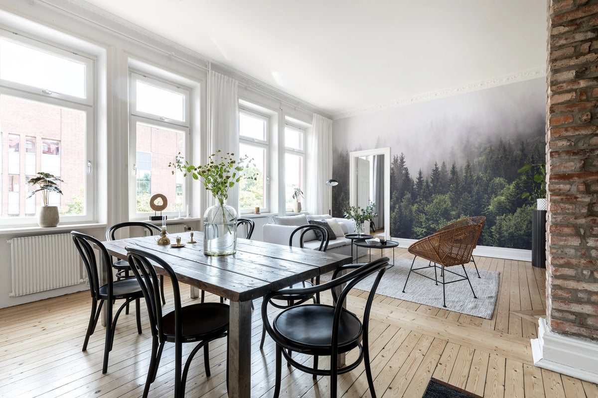 Misty Fir Forest Mural Wallpaper - room preview 03