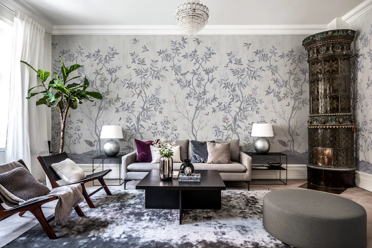Chinoiserie Chic, Pearl Gray Mural Wallpaper - room preview 03
