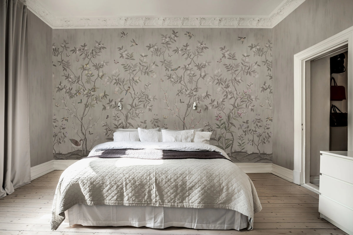 Chinoiserie Chic, Powder Beige Mural Wallpaper - room preview 03