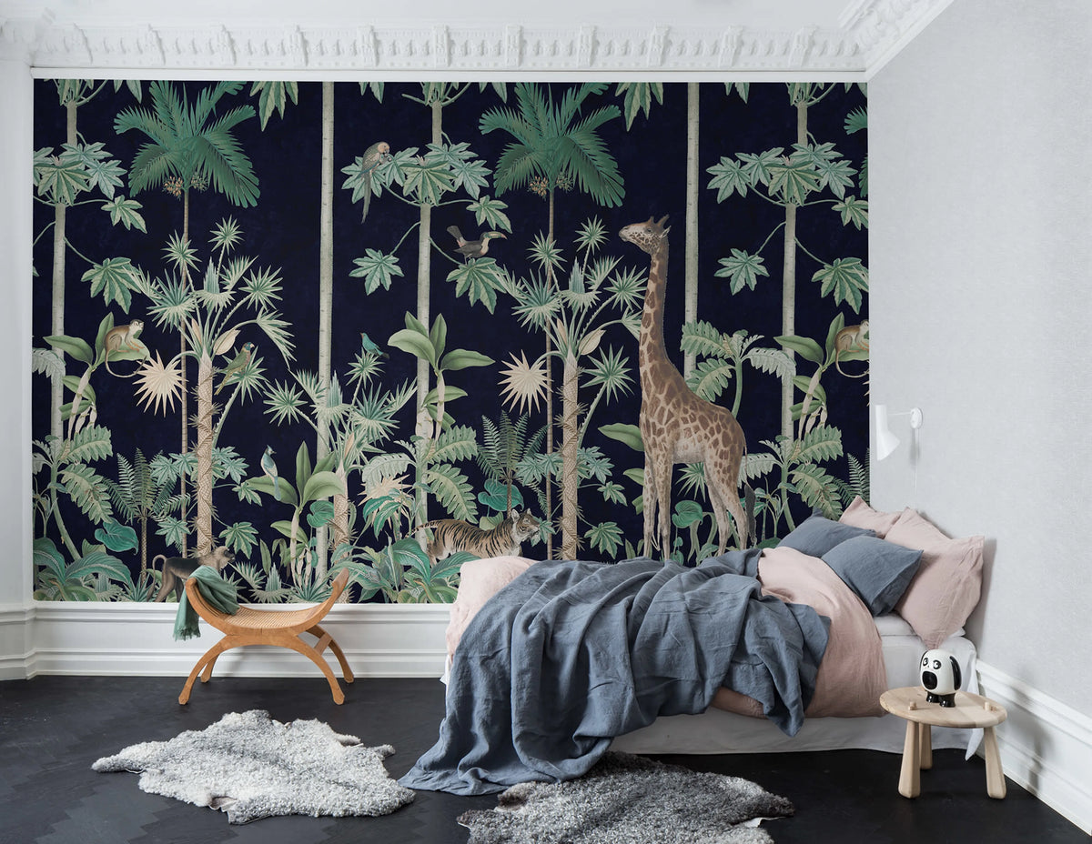 Giraffes Stroll, Nightfall Mural Wallpaper - room preview 03