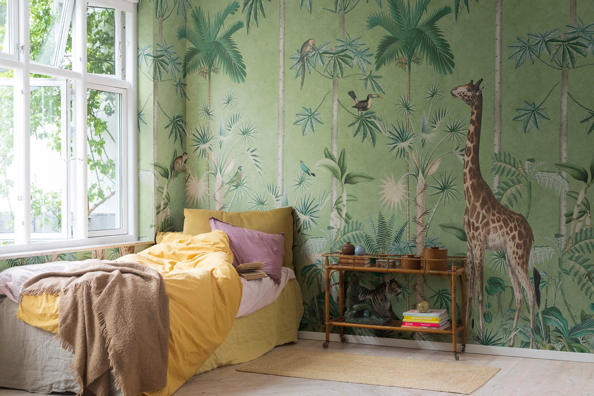 Giraffes Stroll, Emerald Mural Wallpaper - room preview 03