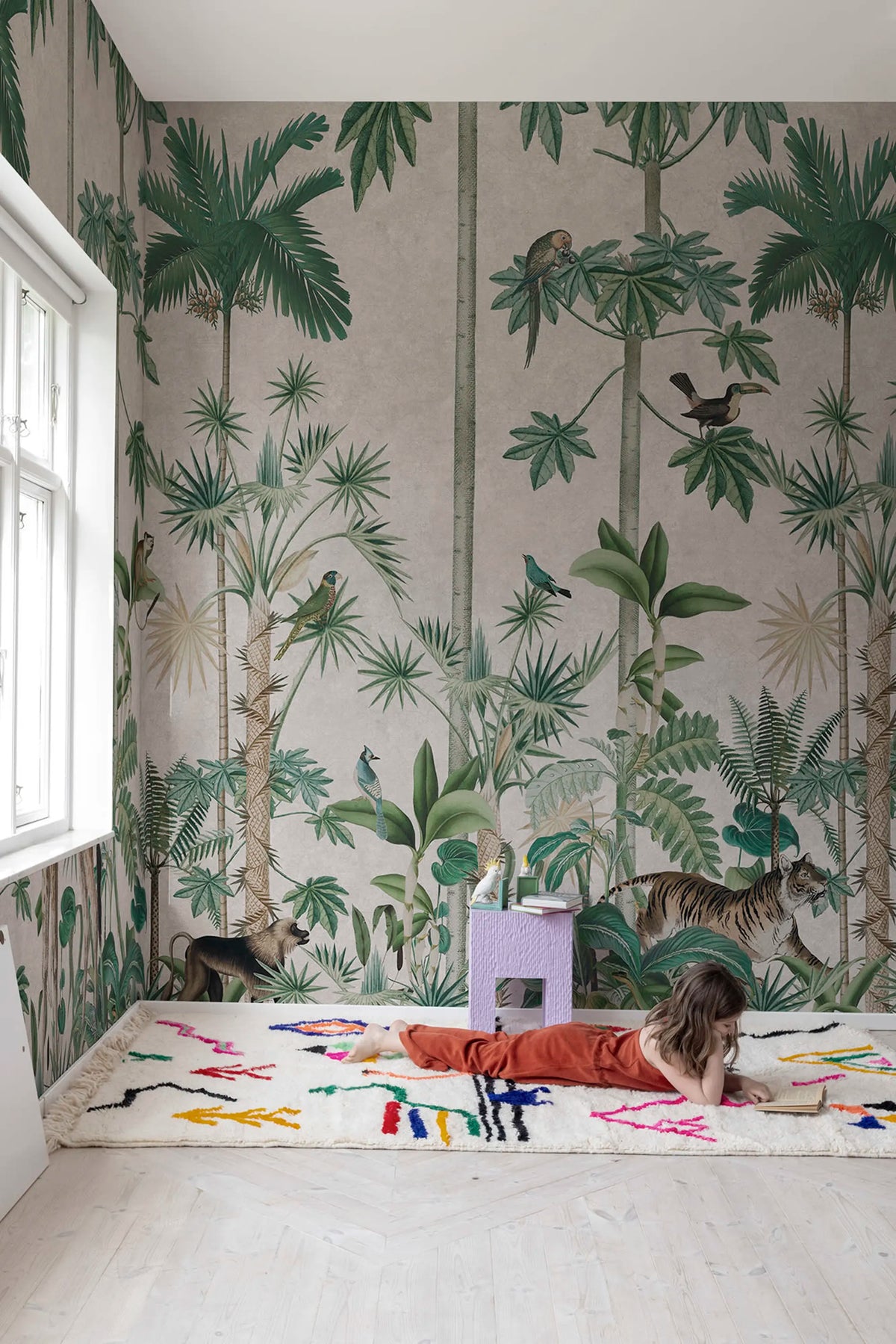 Giraffes Stroll, Pastel Pink Mural Wallpaper - room preview 03