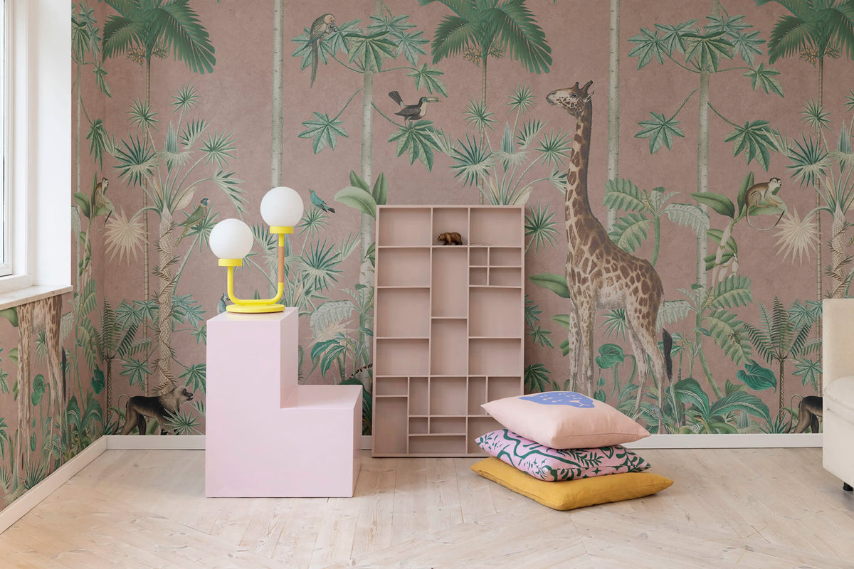 Giraffes Stroll, Pink Mural Wallpaper - room preview 03