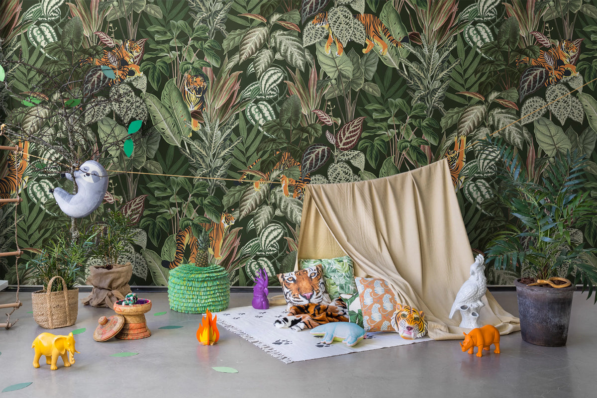 Mischievous Tigers, Lush Mural Wallpaper - room preview 03