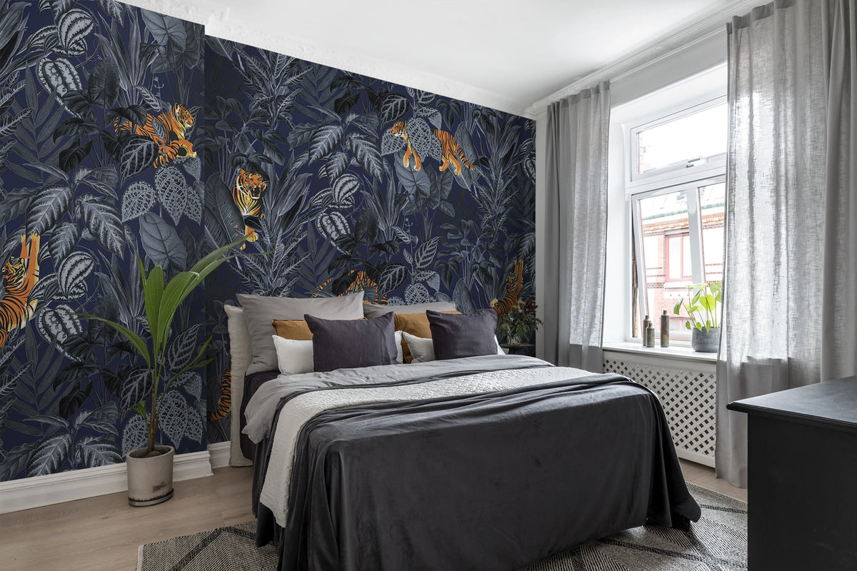 Mischievous Tigers, Moonlight Mural Wallpaper - room preview 03