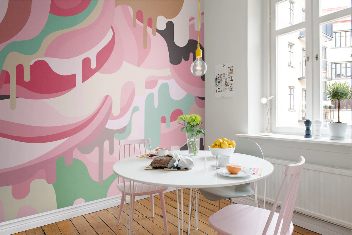Dripping Rainbow, Marshmallow Mural Wallpaper - room preview 03