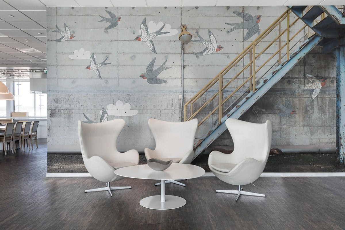 Stairway Graffiti, Swallow Mural Wallpaper - room preview 03