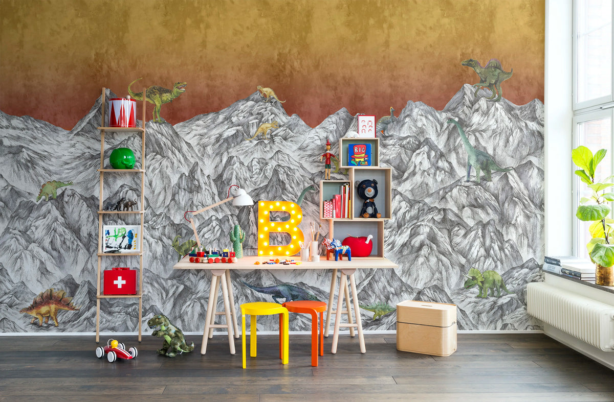Dinosaur Mountain, Volcano Mural Wallpaper - room preview 03