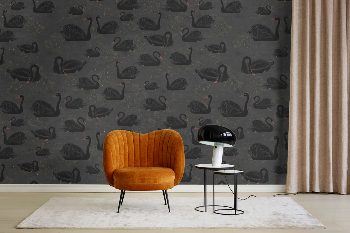 Cygne, Noir Mural Wallpaper - room preview 03