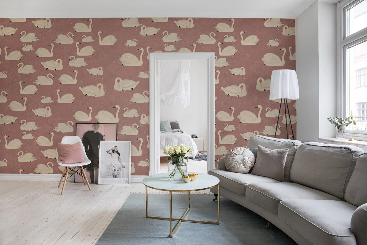 Cygne, Rose Mural Wallpaper - room preview 03