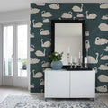 Cygne, Bleu Mural Wallpaper - room preview 03