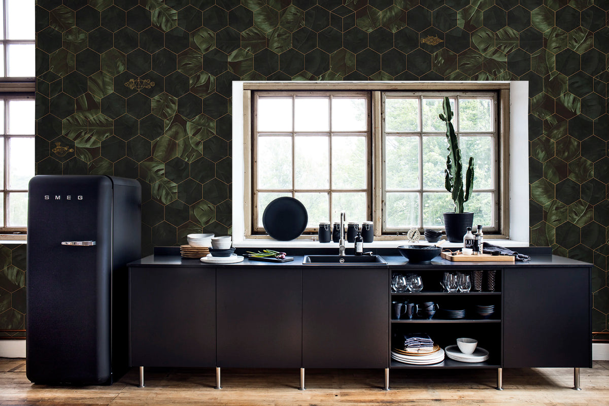 Hexagon Leaves Mural Wallpaper - room preview 03