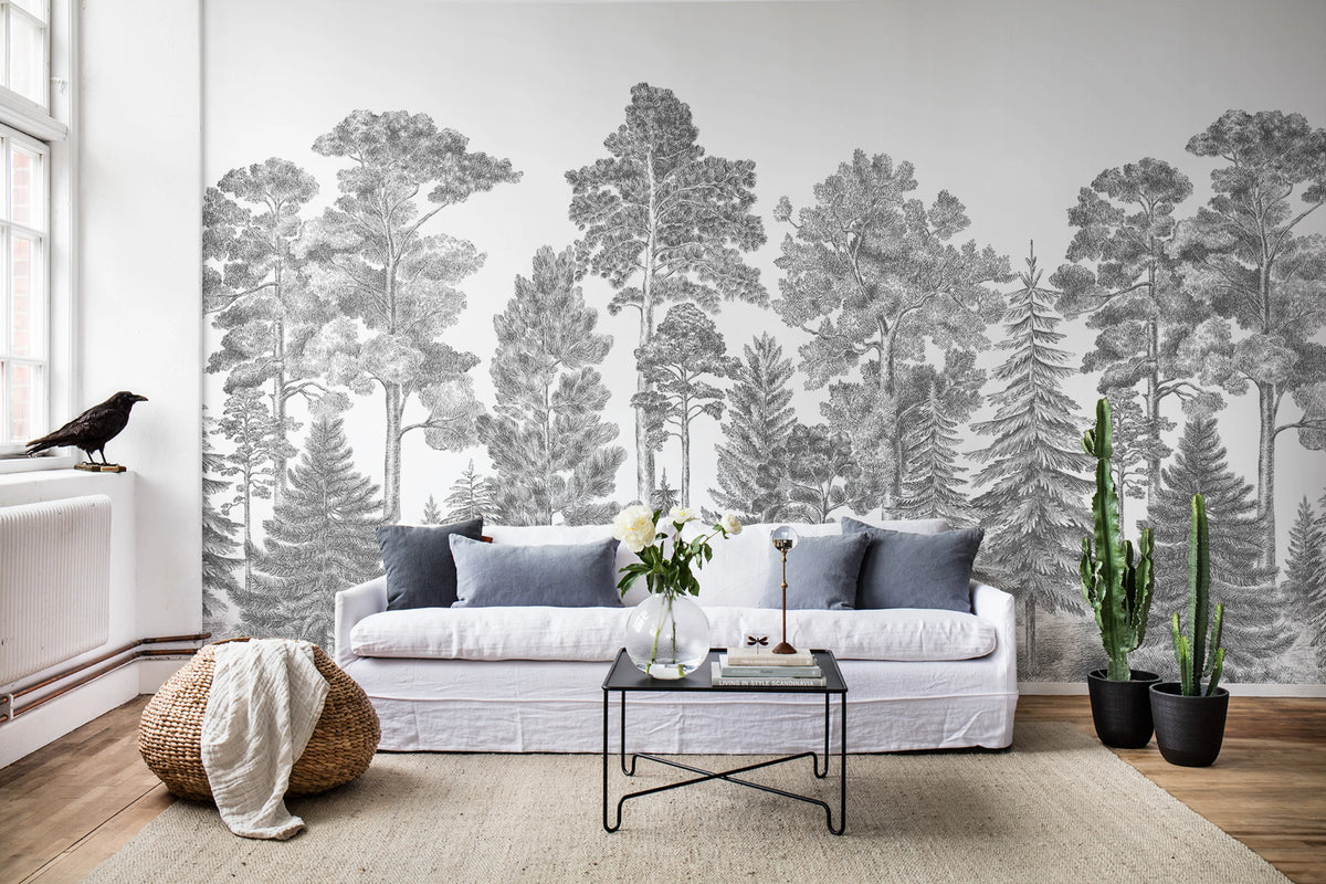 Scandinavian Bellewood, Gray Mural Wallpaper - room preview 03