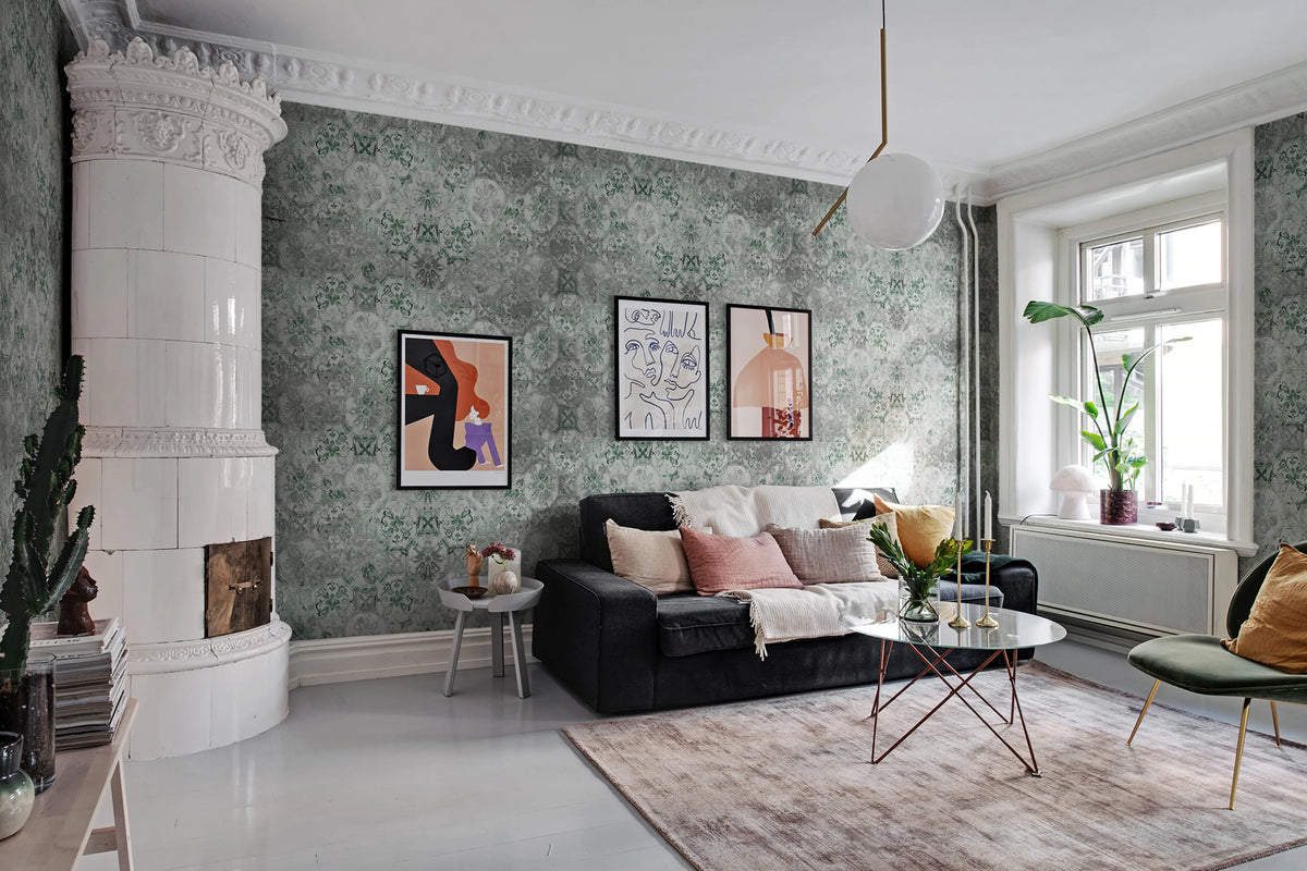 Oriental Tiles, Sage Mural Wallpaper - room preview 03