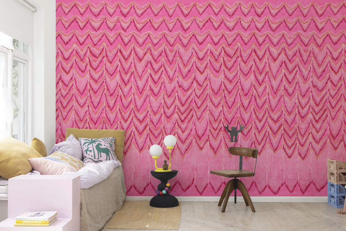 Fringed Follies, Hot Pink Mural Wallpaper - room preview 03
