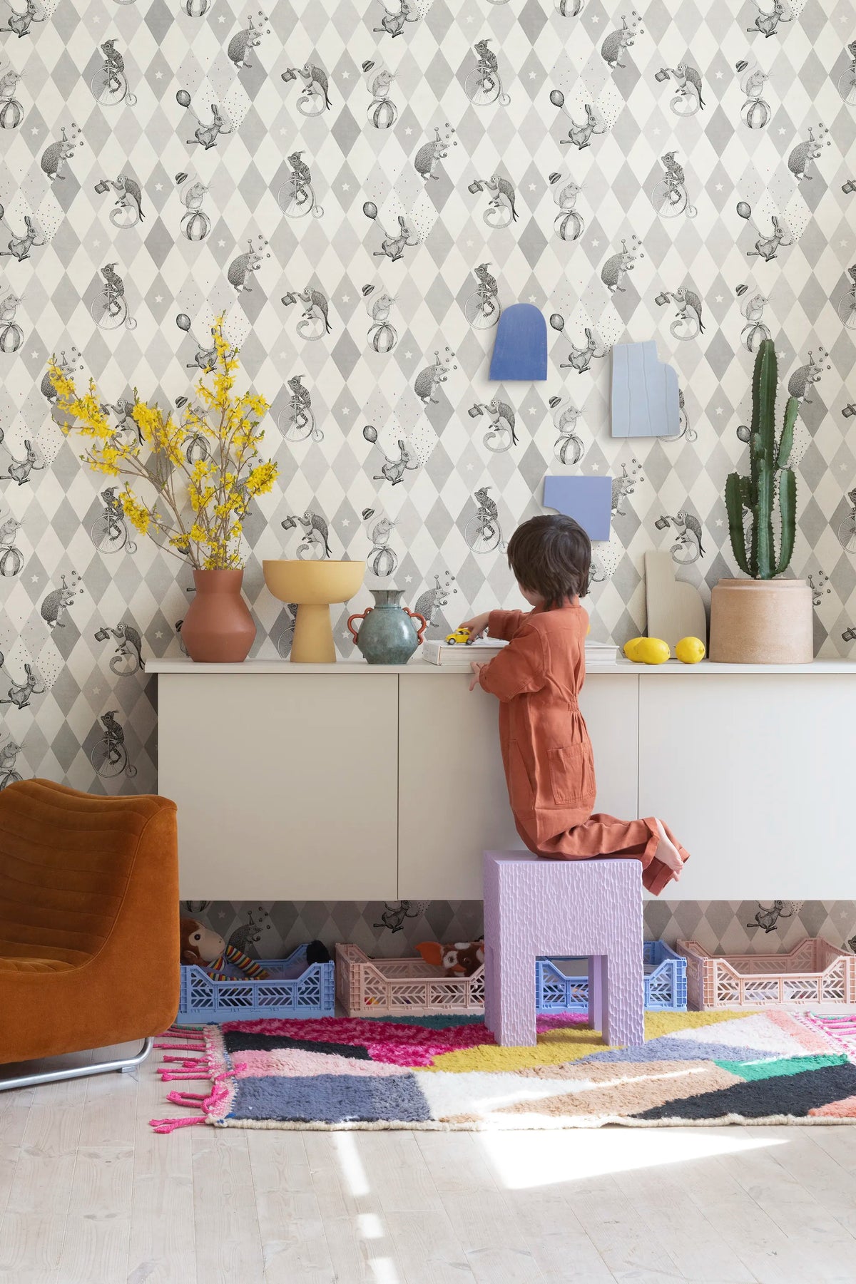 Circus Corner Graphite Mural Wallpaper - room preview 03