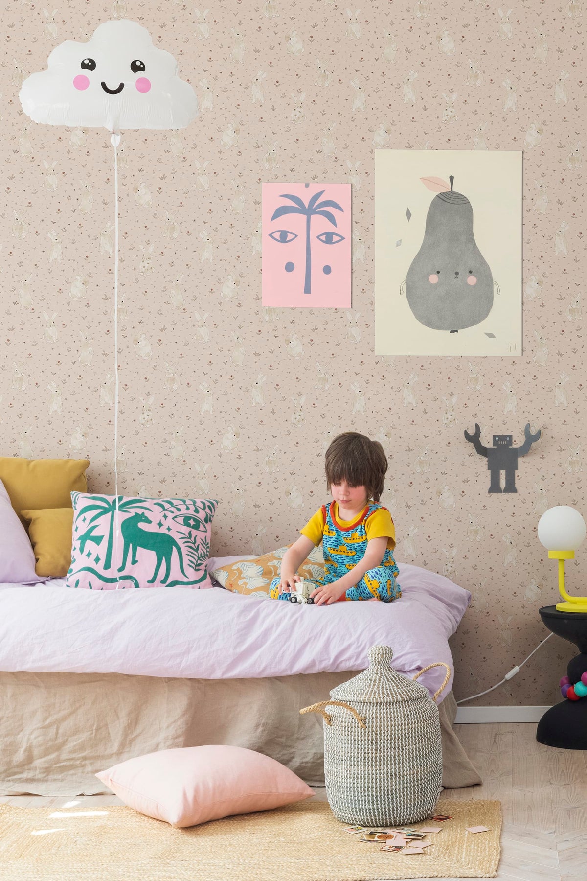 Bunny Field, Pink Mural Wallpaper - room preview 03