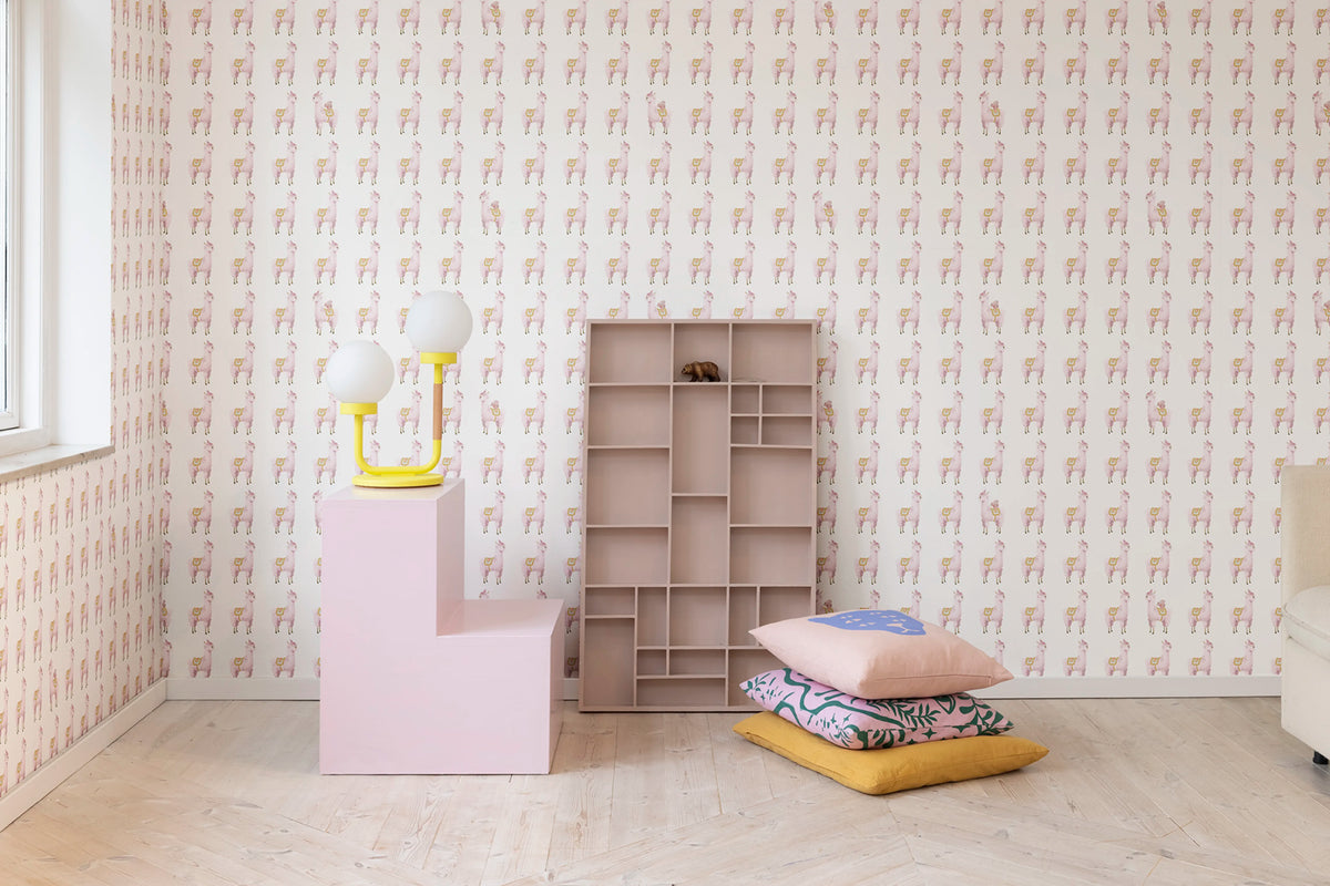 Alpaca Rebel, Pink Mural Wallpaper - room preview 03