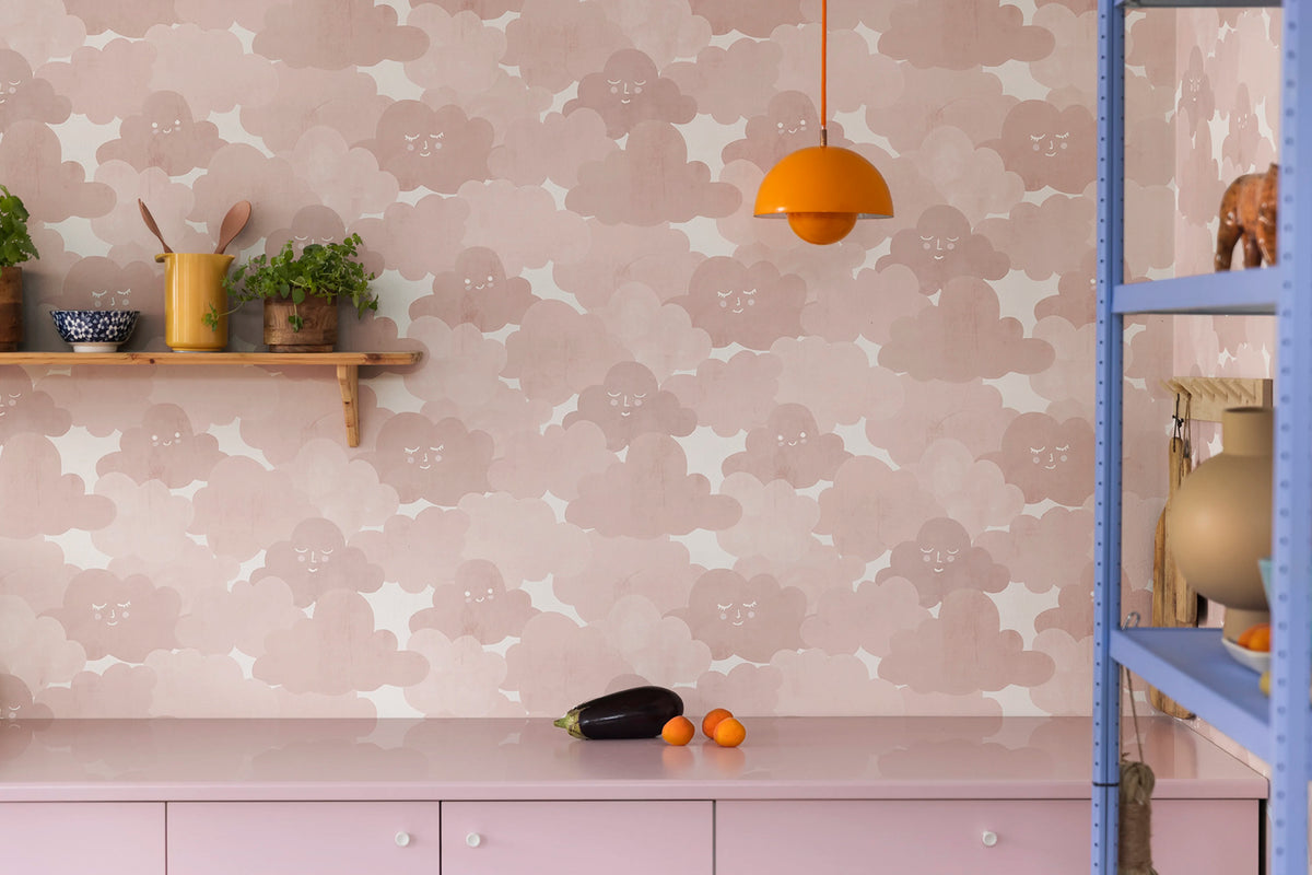 Happy Clouds, Pink Mural Wallpaper - room preview 03