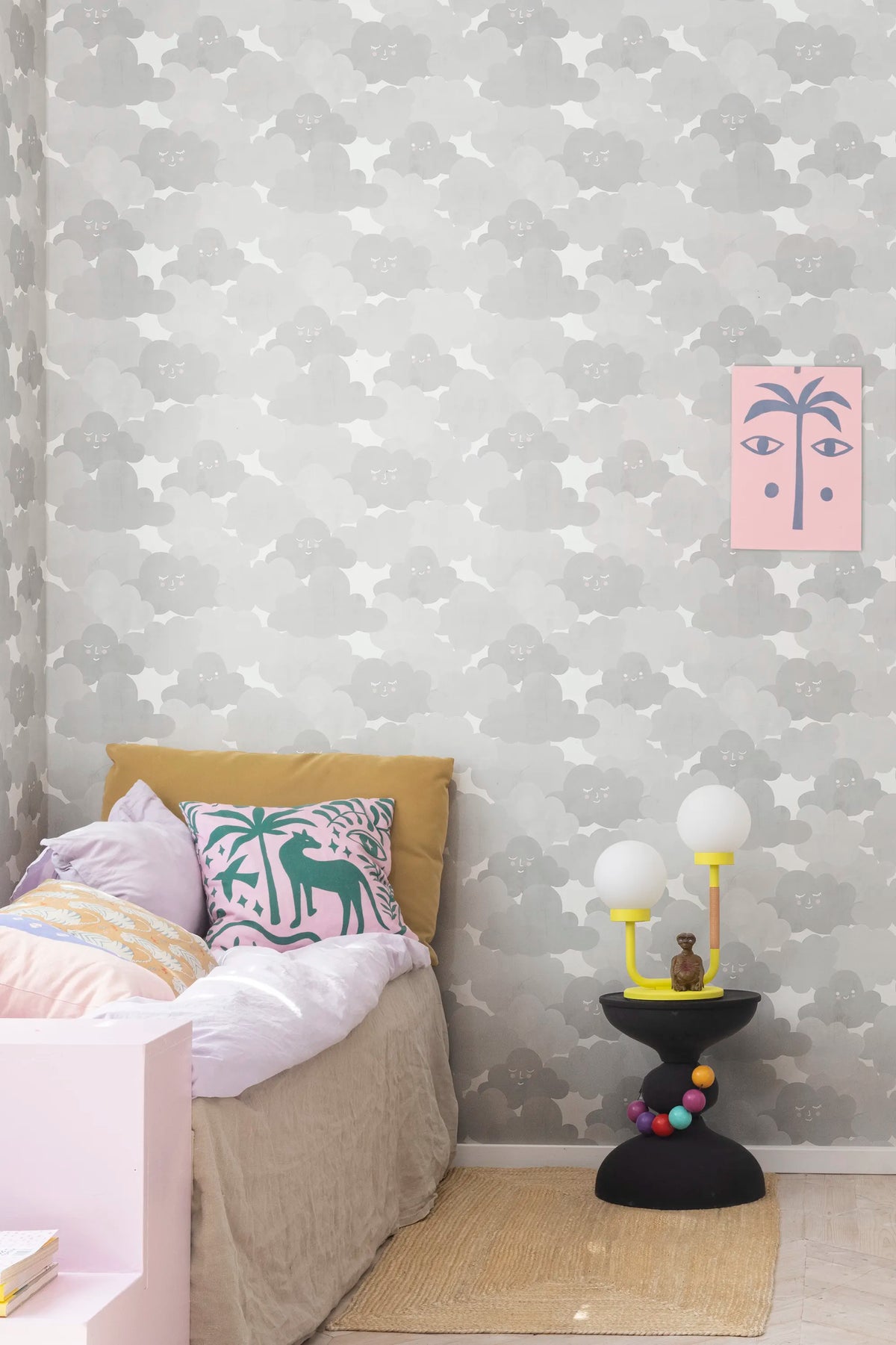Happy Clouds, Graphite Mural Wallpaper - room preview 03