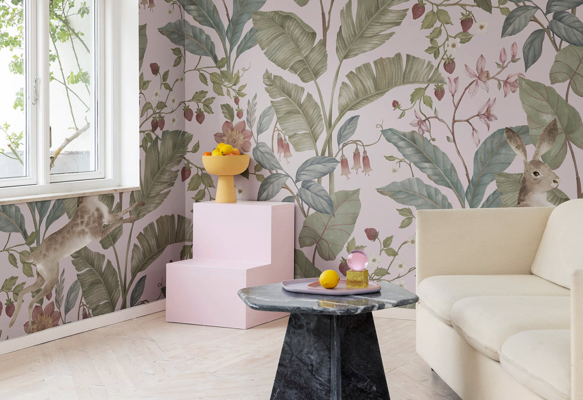 Strawberry Field, Pink Mural Wallpaper - room preview 03